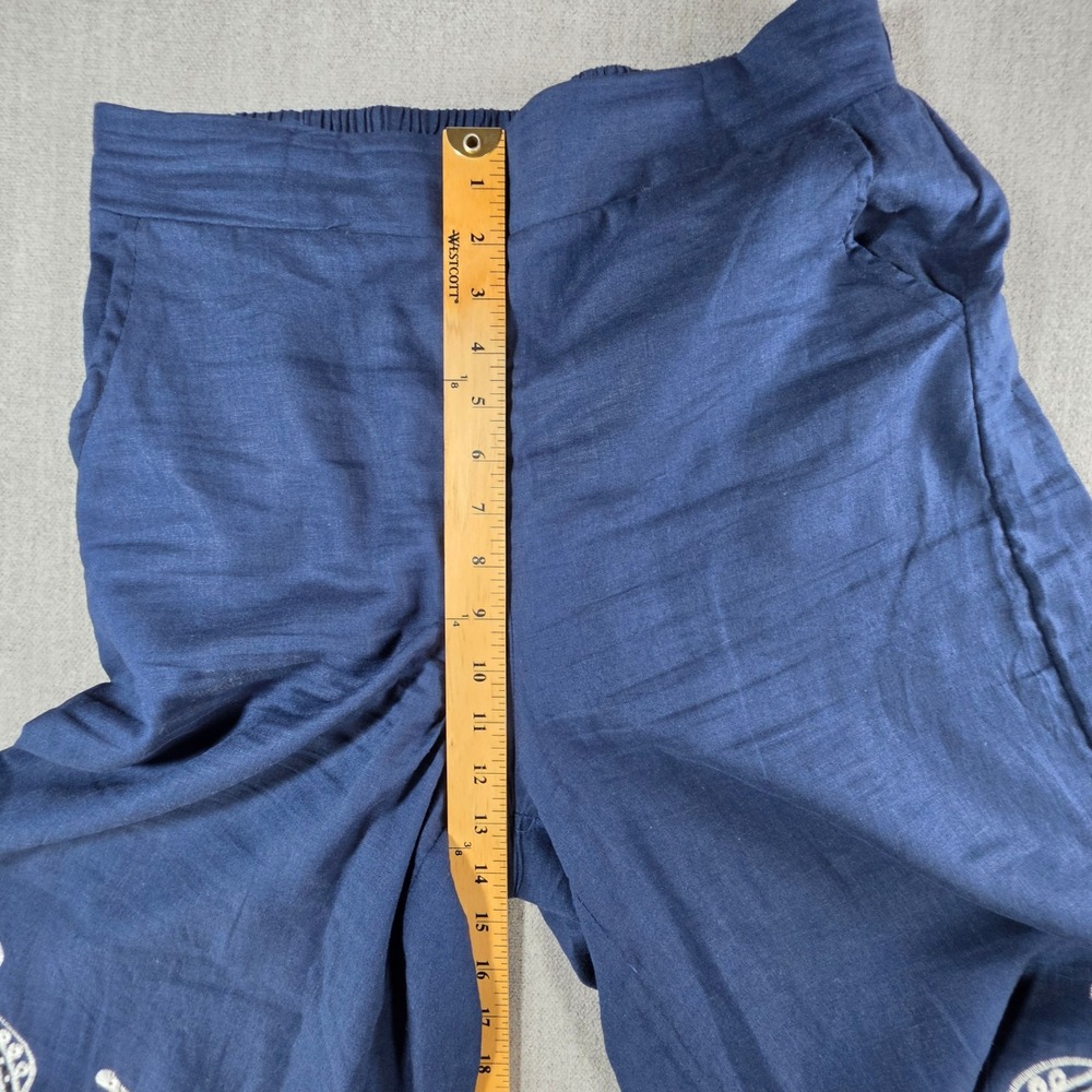 Christian Siriano Pants Womens Medium Blue Linen Blend Embroidered Eyelet Crop - Picture 8 of 16